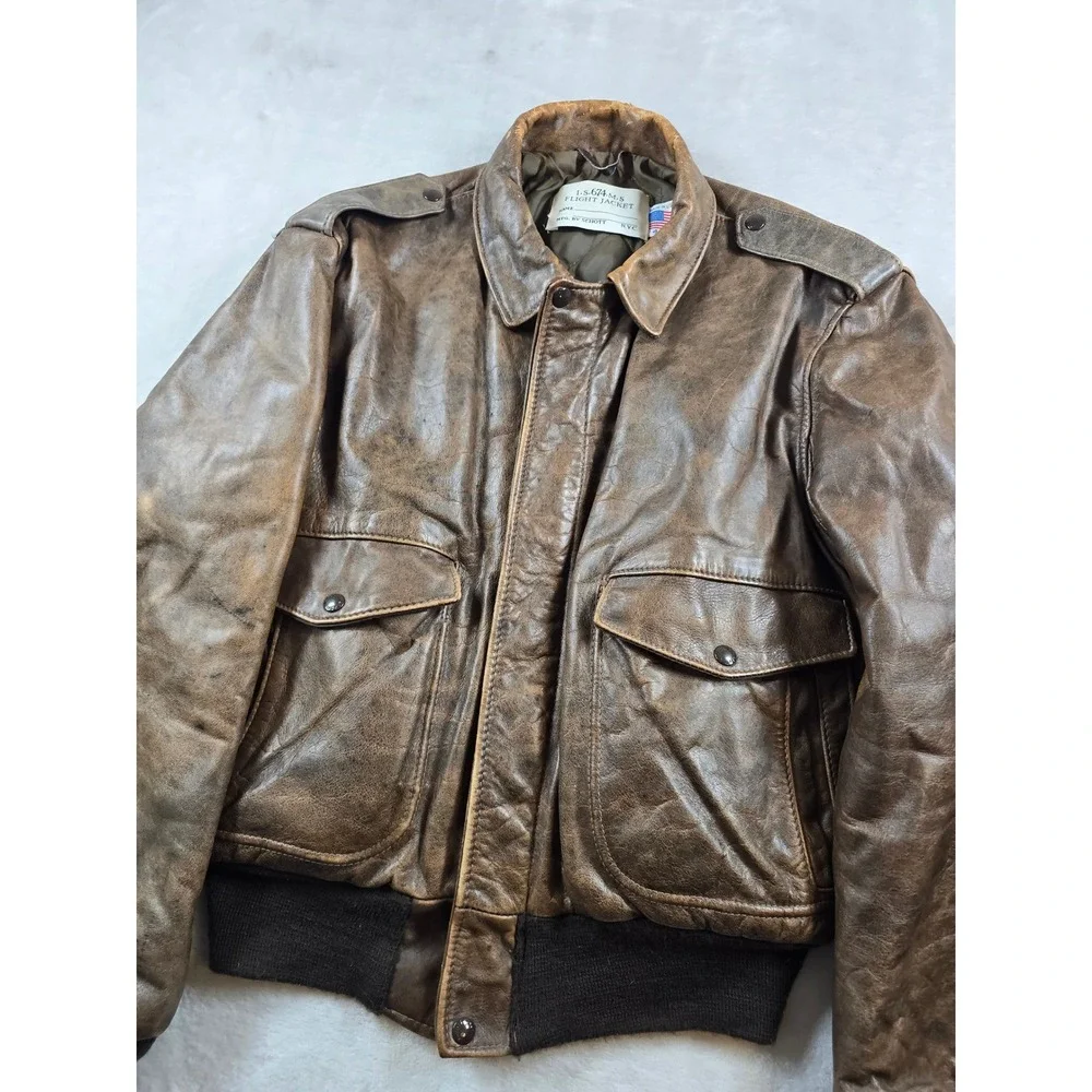 Schott NYC Flight Jacket Mens Large 44 Brown Leather I.S.674.M.S Vintage Bomber